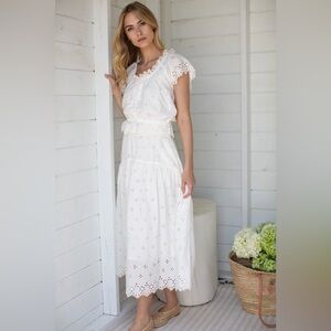Marea White Eyelet Maxi Top + Skirt Set with Scalloped Trim